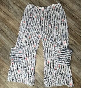 Shana Apparel XXL Nautical Crinkle Print Seamed Wide Leg Pants Sailboat Anchor